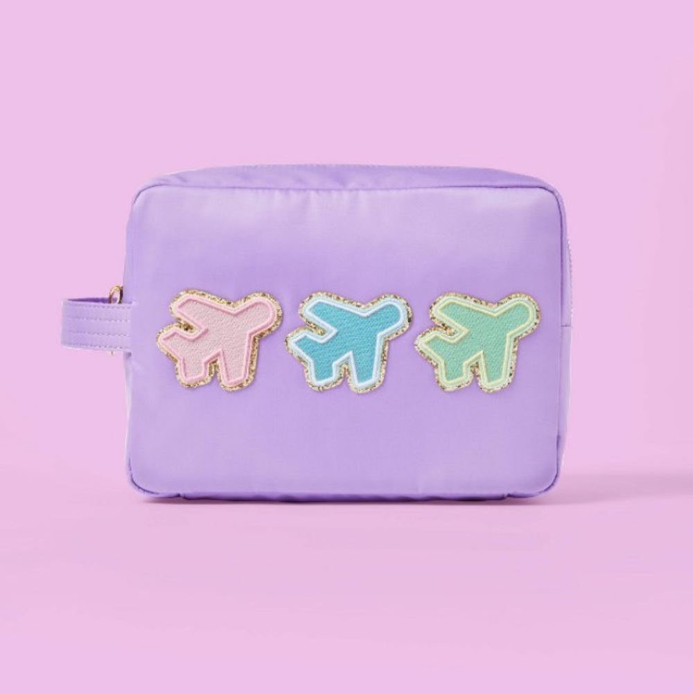 Stoney Clover Lane Airplane Patch Large Pouch Purple